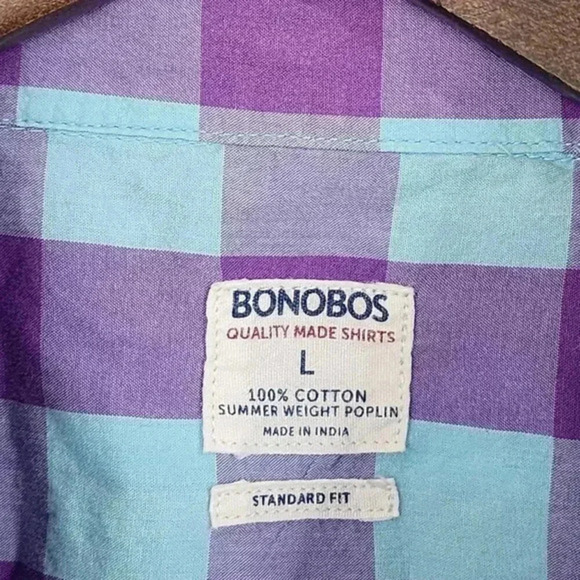 Bonobos Mens Purple‎ & Blue Checkered Long Sleeve Shirt L - Picture 3 of 5